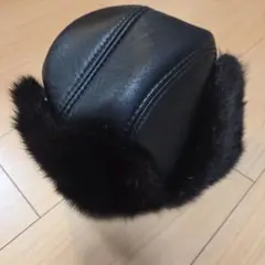 レザー リアルファー フライトキャップ ブラックのサムネイル