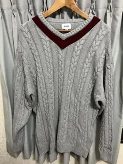 BEAMS Vネック ケーブルニット グレー M