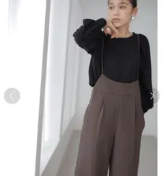 ワイドパンツサロペット　サロペット　サロペ　サロペットパンツ　チェック　ブラウン