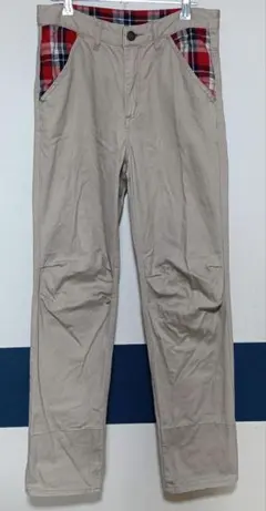 ウエスト73cmベージュ チェック柄ポケット チノパン　カジュアルメンズ