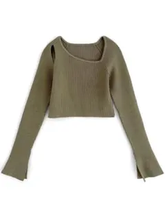 カッティングニットトップス カーキ