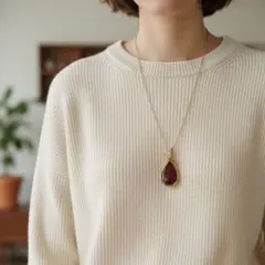 1月の誕生石　オレンジガーネットワイヤーラッピングペンダントトップ