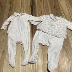 プチバトー　ボンポワン　フリル襟 花柄ロンパース 2点セット　65〜70 難あり