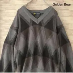 レトロ90s古着 ゴールデンベア 総柄 アーガイルチェック ニットセーター L