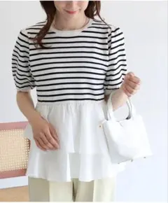 【新品】Pierrot（ピエロ）布帛ドッキングペプラムニットのサムネイル