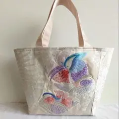 帯リメイクバッグ　カラフル鴛鴦　5