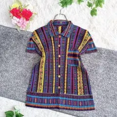 美品　日本製　プリーツプリーズ　半袖シャツ　ブラウス　マルチカラー　y2k 3