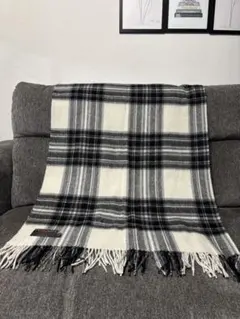 Tweedmill 100%ラムウール　チェック　大判ストール　白　黒
