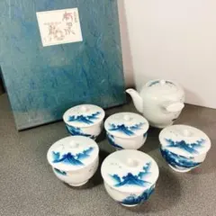 【美品】有田焼 急須 湯呑5客セット 山水柄 茶器揃 共箱