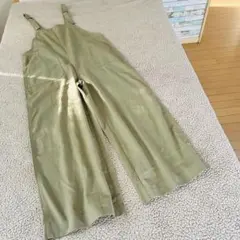 美品リネン混♥︎アルマデザイン♥︎サロペット 【L】カーキ ワイドパンツ 旅行