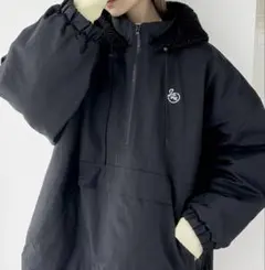 フード付 ボア切替え中綿裏キルティングサイドスリット ビッグプルオーバー