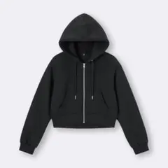 GU ジーユー パフスウェットフルジップパーカ ブラック トップス