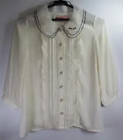 Ank Rouge アンクルージュ♡白 フリル付きブラウス 七分袖