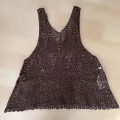 ブラウン レース編み ノースリーブチュニックcoca
