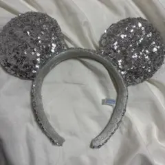 ディズニー　シルバー スパンコール ミッキーマウス　カチューシャ