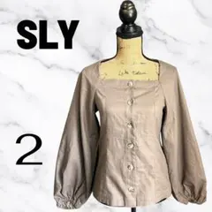 美品✨【SLY】 スクエアネック バルーン袖ブラウス リネンコットン　ブラウンのサムネイル