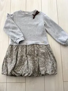 petit main 長袖　バルーンワンピース グレー 花柄　110cm