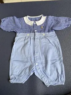 familiar ファミリア青と白ストライプ 襟付きロンパース