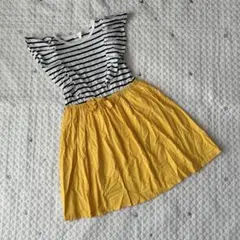 【8560】3can4on 袖フリルボーダーワンピース　イエロー　130