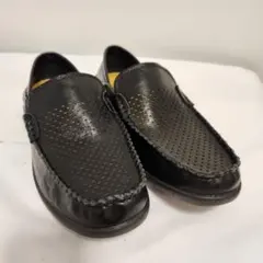 【通気性抜群】パンチングレザー ドライビングシューズ 黒 41（25.5cm）