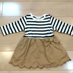 プティマイン スカラップボーダーワンピース 90