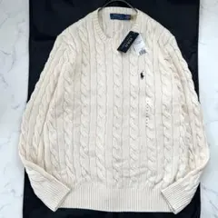 新品 現行 ポロラルフローレン ケーブルニットセーター アイボリー ホース刺繍
