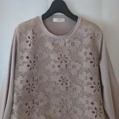 Lサイズ⭐Y.U.R.I. レース花柄⭐あずき色　長袖トップス　カットソー