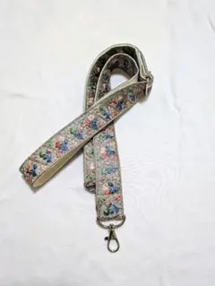 くすみブルー　インド刺繍リボンのショルダーベルト　ハンドメイド