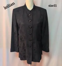 本日削除♪leilian♡ウール＆絹黒の花柄ノーカラージャケットのサムネイル