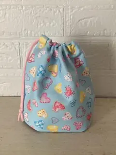 ハンドメイド ＊コップ袋＊ 裏地なし ハート柄 水色