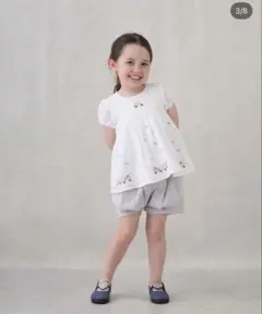 petit main プティマイン【リンク】いちご刺繍パフチュニック90ホワイト