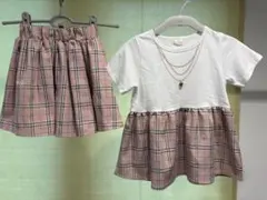 夏服上下セット　120　女の子　ピンクのチェック柄
