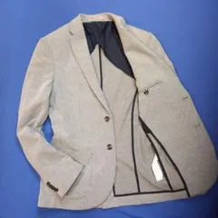 ZARA グレー×紺バーズアイ柄ニット素材　テーラードジャケット Mサイズ