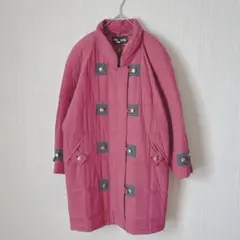 940 シルク100％ 中綿コート ピンク 金ボタン デザインコート レトロ
