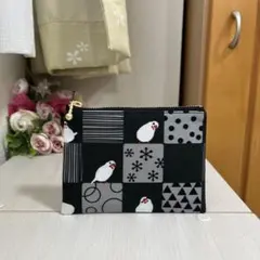 白文鳥　市松模様　鳥柄　文鳥柄　ミニポーチ　小銭入れ　ハンドメイド