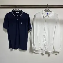 U.S. POLO ASSN. ネイビー ポロシャツ Lサイズ　白シャツおまけ