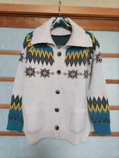 幾何学模様 ニットカーディガン 長袖