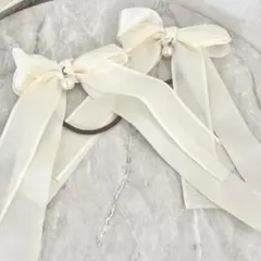アイボリーリボンヘアゴム　2つセット