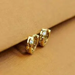 2連風 ジルコニア フープ ピアス 小さめ ゴールド S925刻印 キャッチレス