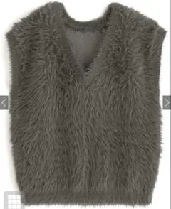 新品タグ付き シャギーニットベスト Vネック ドロップショルダー チャコール