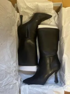 Charles&Keith ブラックレザー ロングブーツ 高ヒール