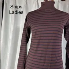Ships Ladies ブラウンとブラックのストライプタートルネック 毛100