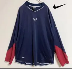 NIKE ドライフィット長袖Tシャツ ロゴ 紺 XL メンズ服 刺繍 ブランド