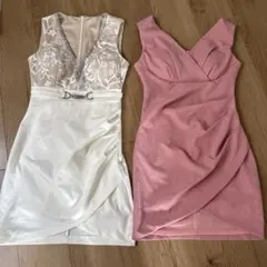キャバドレス　2着セット売り！！刺繍入りホワイト&ピンクドレス　お値下げ可能！