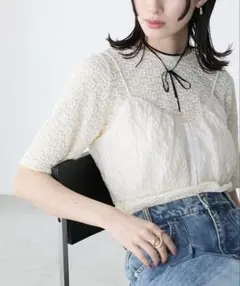forksy. ビスチェ & フラワーレースTシャツ セット 2点