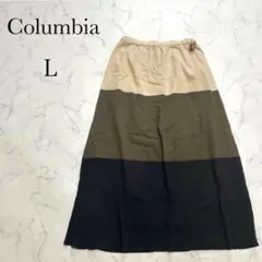 【コロンビア】ロングスカート 裏地付き 配色 ウエストゴム コットン100 Lのサムネイル