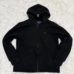 ポロラルフローレン ジップアップパーカー ホースロゴ刺繍 裏起毛 M 黒