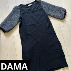 黒 チュニック 五分丈 袖ファー　ウールチュニック ワンピース チュニック