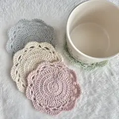 お花 コースター 4枚セット ハンドメイド コットン 手編み 編み物 かぎ針