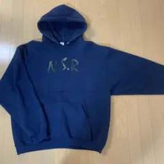 N.S.R プリント プルオーバー パーカー ネイビー